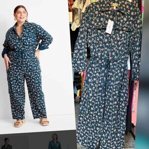 Future Collective Target Navy Floral Button-Front Tie-Waist Jumpsuit